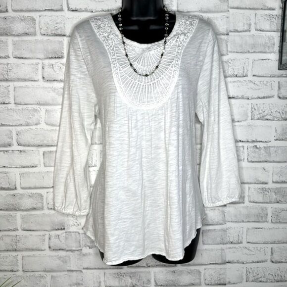 Nine West Vintage American Collection White Boho Top Hippie Size Medium - Picture 1 of 5